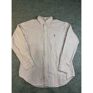 Ralph Lauren Classic Fit Red White Blue Casual Button Down Shirt Men's L Cotton